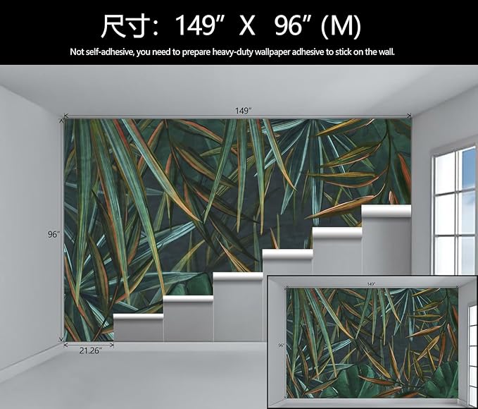 Dark Tropical Palm Leaf Wallpaper Mural Oil Painting Style Abstract Leaves Wall Mural (Not Peel and Stick)