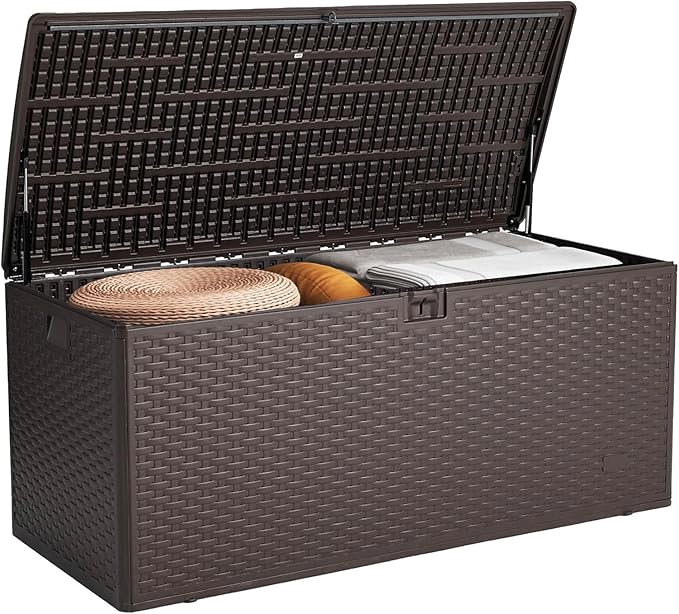 Alsophila150 Gallon Large Storage Box with Lid,Waterproof Outdoor Storage Container for Patio Furniture Cushions, Gardening Tools, Pool Accessories,Lockable Resin Deck Box with Smooth Hydraulic Lid