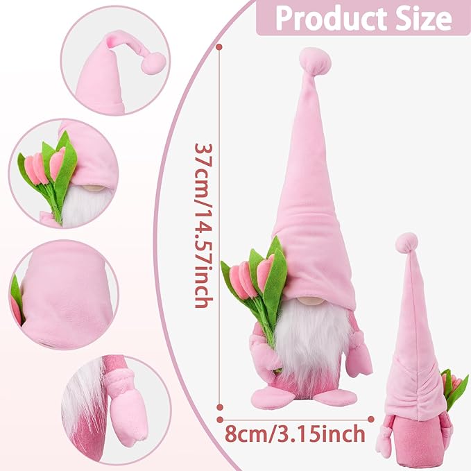 Gnome Plush Decorations Gift,15 inch Gnomes Decorations for Home,Fall Gnomes Plush Table Decoration Gnome Gifts for Women Swedish Tomte Nisse Doll Tabletop Scandinavian Elf Plushie,Pink