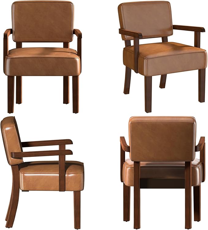 Accent Chair, PU Leather Living Room Chairs Oversized with Soft Seat and Armrests, Armchair for Bedroom, Dinning, Reading, Waiting Rooms (Leather Brown)