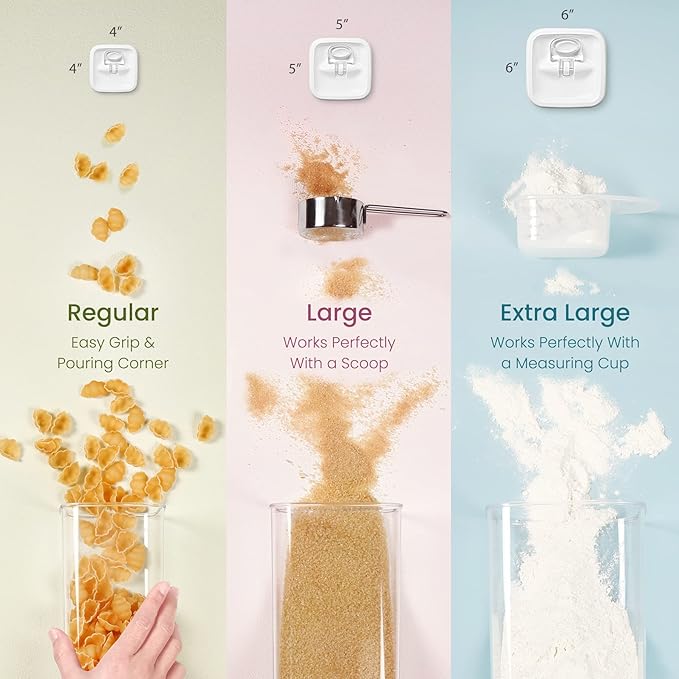 Felli Flip Tite Storage Container with Lid 4" Airtight Ring Seal Top, Stackable Acrylic Canister Jar Set for Kitchen Pantry Organizer, Food Spice Pasta Cereal Snack, Gifts for Women (5pk, Variety)