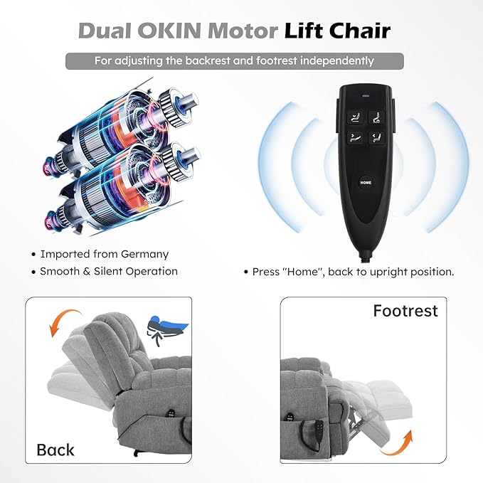 Dual Motor Power Lift Recliner Chair with Massage and Heat for Elderly People, Infinite Position, Light Grey Recliner Chair, Chenille Fabric Lift Chair