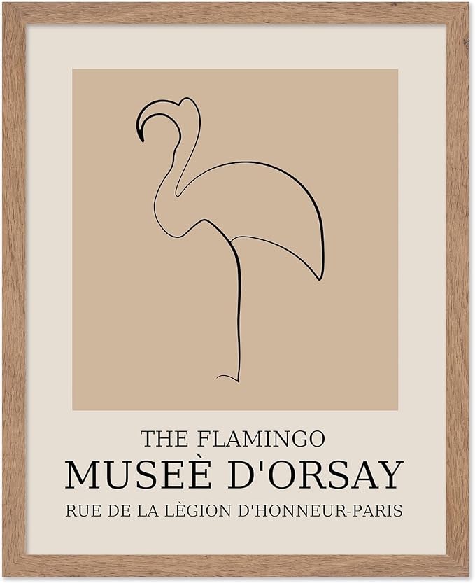 Poster Master Vintage Poster - Retro Minimalist Print - Gift for Artist, Housewarming - Flamingo, Line Drawing, Sketch, Abstract - Wall Decor for Living Room, Bedroom, 16x20 Beige Framed