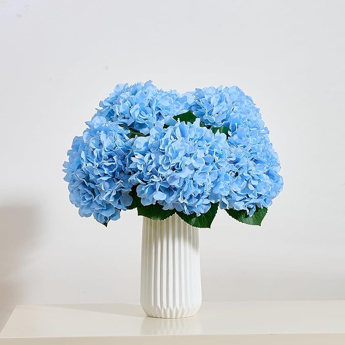 8Pcs Blue Fake Flowers Silk Hydrangea Artificial Flowers Bouquets Faux Hydrangea Stems for Home Table Centerpieces Wedding Party Decoration