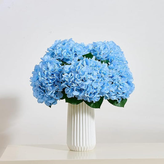 8Pcs Blue Fake Flowers Silk Hydrangea Artificial Flowers Bouquets Faux Hydrangea Stems for Home Table Centerpieces Wedding Party Decoration