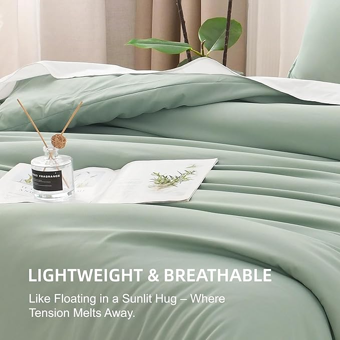 Litanika Comforter Full Size Set Sage Green, 3 Pieces Lightweight Bed Set, Solid Bedding Comforters Sets, Soft All Season Down Alternative Quilt Blanket