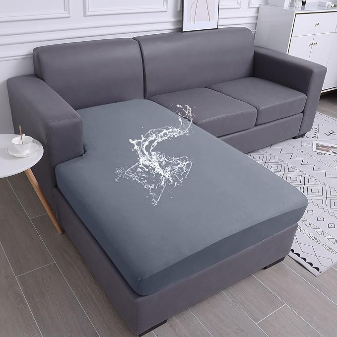hyha Waterproof Couch Cushion Covers, Sectional Sofa Slipcovers Washable, L Shape Chaise Dog Couch Covers for Sectional Sofa, Universal Furniture Protector (1 Piece for Chaise XL, Grey)