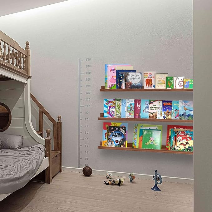 AZSKY 48 Inch Long Floating Shelves Wall Mounted Light Walnut Narrow Photo Picture Ledge Shelves Set of 3 Nursery Book Shelves Photo Frames Display Shelves Kitchen Spice Rack