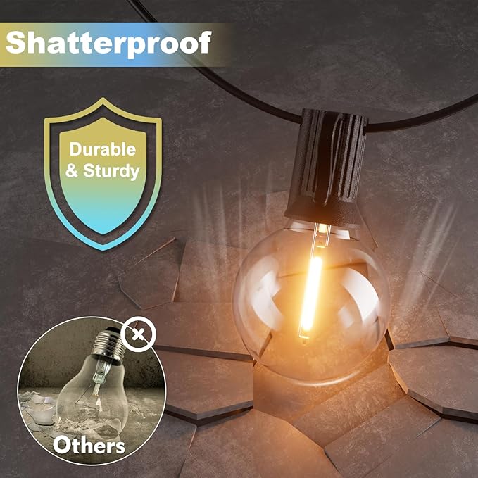 Bomcosy Outdoor String Lights,50 FT LED String Lights for Outside with Shatterproof Dimmable 25+1 Bulbs,Waterproof Connectable Outdoor Lights for Deck,Garden,Backyard,Balcony,Porch,Patio