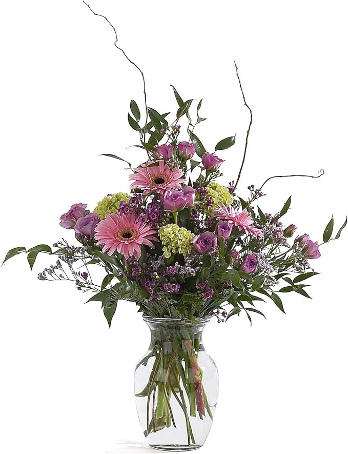 Floral Supply Online - 8" Clear Rose Vase and Flower Guide Booklet - Decorative Glass Flower Vase for Floral Arrangements, Weddings, Home Decor or Office.