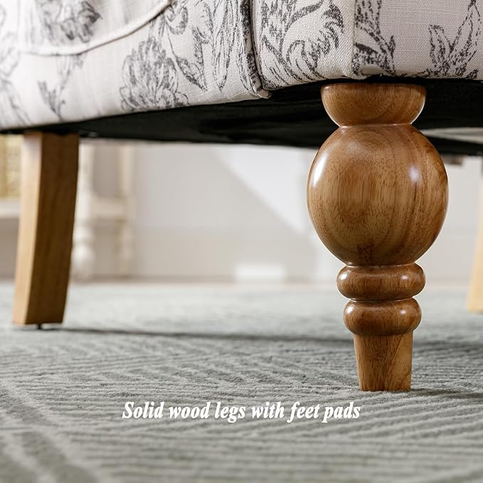 DUOMAY Tufted Accent Chair Set of 2, Modern Linen Upholstered Wingback Side Arm Chair for Living Room Bedroom with Wood Legs, Comfy Reading Guest Chair for Office, Beige Flower Pattern