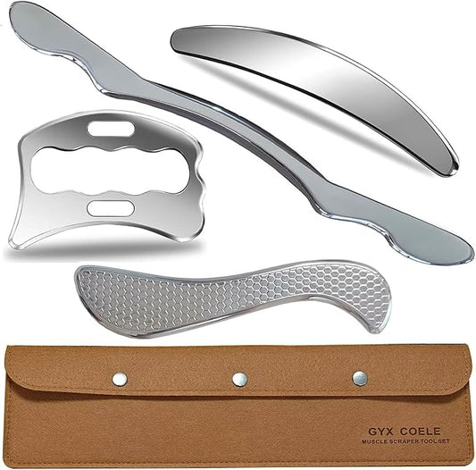 4 in 1 Professional IASTM Tool Set,Stainless Steel Muscle Muscle Tools with Case, Physical Therapy Massage Equipment and Deep Tissue Massage Tools