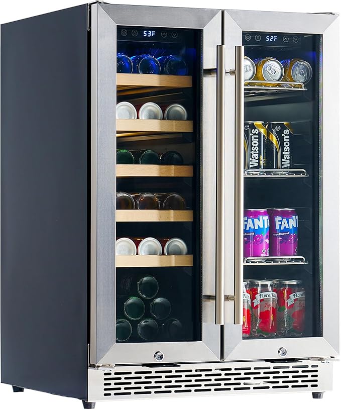 Albott Beverage Refrigerator - 24-Inch Dual Zone Cooler with Glass Door, Freestanding/Under Counter Wine and Beer Fridge, Holds 20 Bottles & 78 Cans, Ideal for Kitchen, Bar, Office, 34-64℉ & 41-68℉
