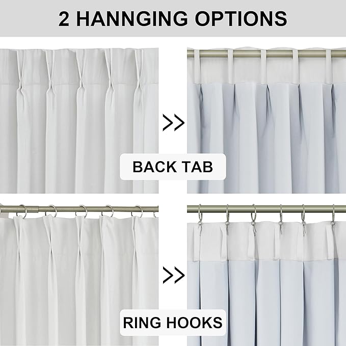 Vision Home White Pinch Pleated Full Blackout Curtains 60 inch Wide Thermal Insulated Window Curtains 84 inch for Living Room Bedroom Room Darkening Pinch Pleat Drapes with Hooks Back Tab 60"Wx84"Lx1