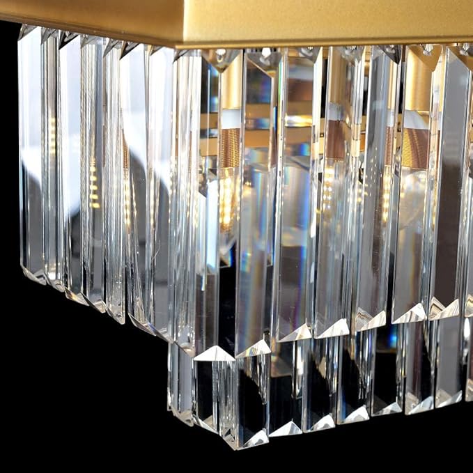 L39.4 W10.2 Gold Rectangle Modern Crystal Chandeliers Lighting Pendant Ceiling Lights Fixture Lamp for Dining Living Room