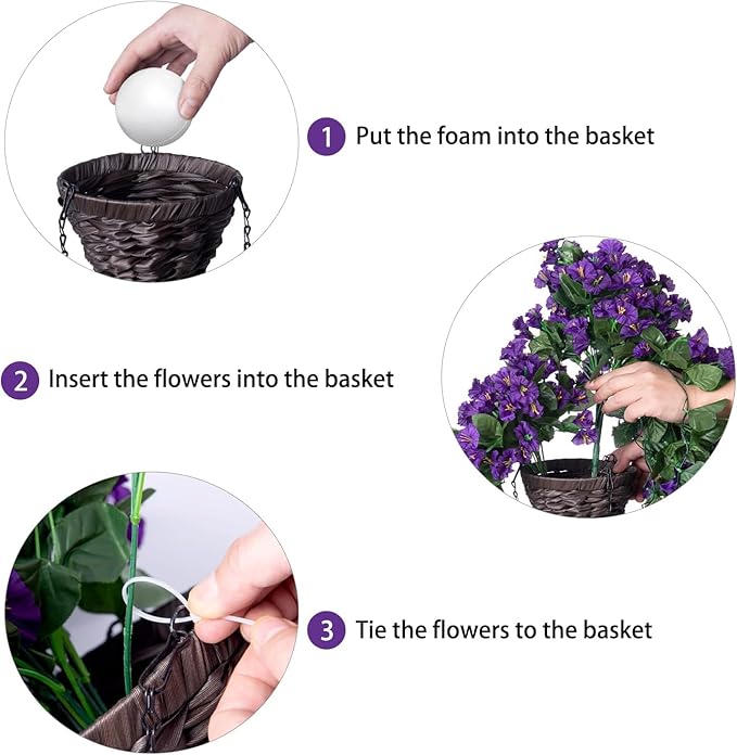 Artificial Faux Hanging Flowers Plants Basket for Outdoor Outside Porch Decoration, UV Resistant Fake Silk Purple Morning Glory Trailing Vines Realistic for Summer Home Balcony Yard Patio