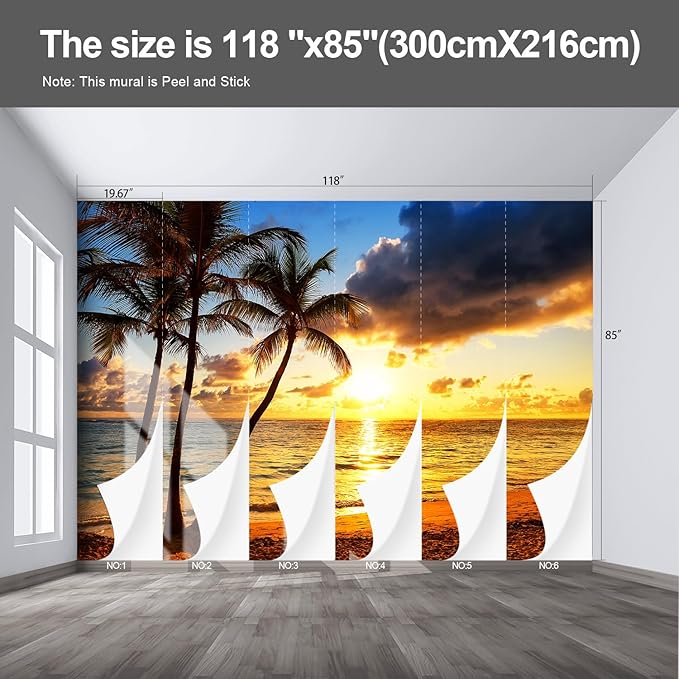 Beach Wall murals at Dusk Peel and Stick Sunset Wallpaper for Bedroom Living Room - 85"x118"