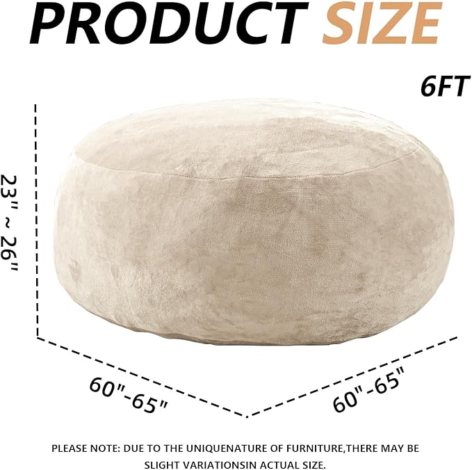 6FT,Oversized Bean Bag Chairs for Adults,Giant beanbag with Filler Included，Fluffy Memory Foam,Soft and Comfy Corduroy Fabric,Gaming Chairs Suitable for Living Room and Bedroom (Apricot, 6 Foot)