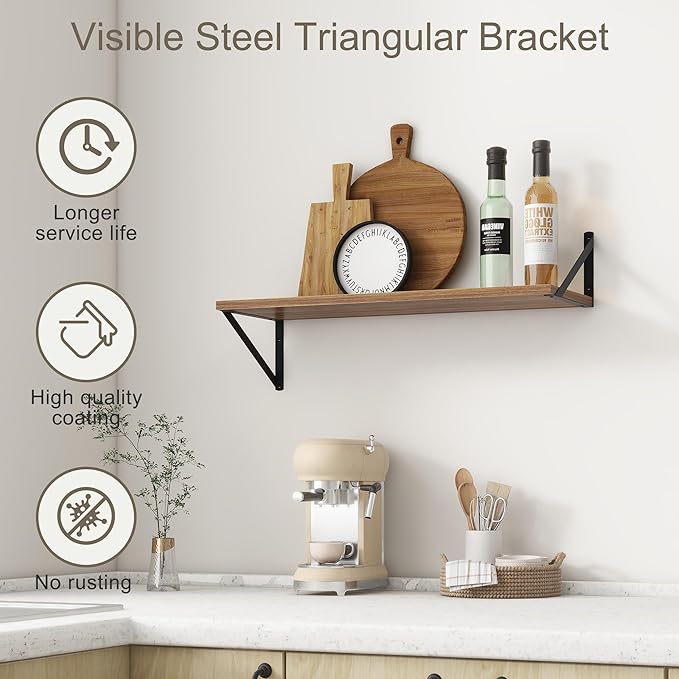 Fun Memories 27.5" W x10 D Floating Shelves, Large Wall Shelves 27.5 Inch Long, Set of 2, Farmhouse Wood Floating Shelf Wall Mounted, Deep Shelves for Bathroom, Living Room, Kitchen, Walnut Color