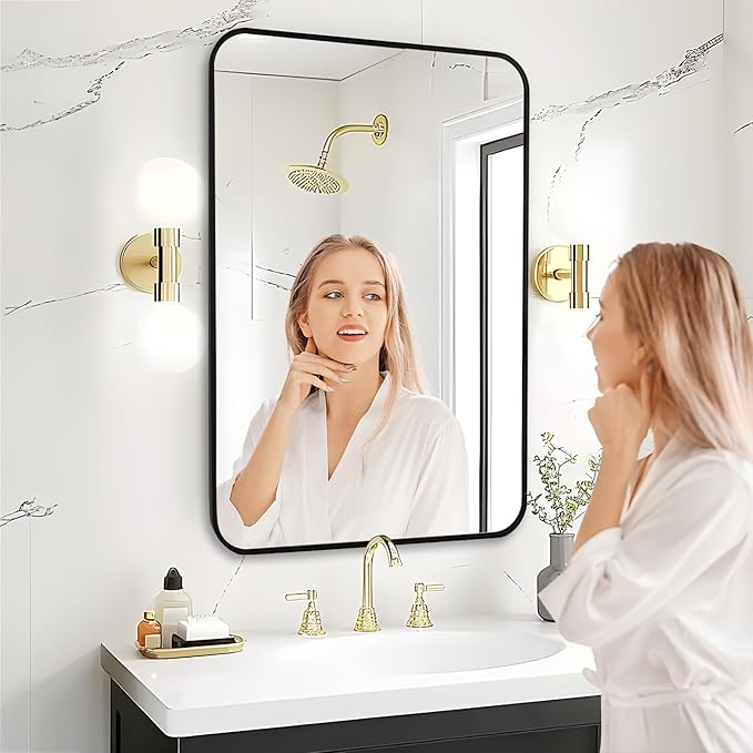 Fabuday Black Bathroom Mirror for Over Sink Wall - 24x36 Rectangle Mirror with Matte Metal Frame, Big Rounded Rectangular Vanity Mirrors for Bedroom, Living Room, Entryway, Horizontally/Vertically