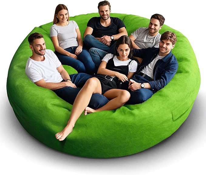 Bean Bag Chair for Adults 8FT,Soft Removable Cover for Teens/Girls Bedroom,Fluffy Giant Round Floor Beanbag Lounger Chairs (No Filler,Green)