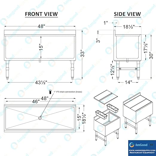 AmGood 18.5 in. x 48 in. Underbar Ice Bin with Sliding Lid | NSF | Stainless Steel Ice Chest with Sliding Lid