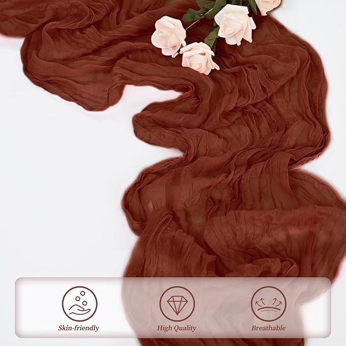 12 Pack Terracotta Cheesecloth Table Runner 10FT Boho Rustic Cheese Cloth Table Runner for Wedding 20 x 120 Inch Long Bridal Shower Baby Shower Gauze Fabric Sheer Birthday Party Table Decorations