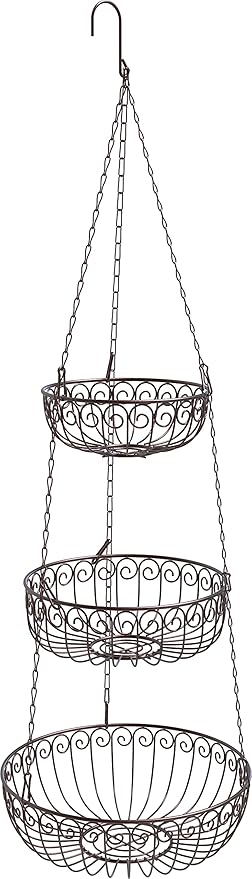 Simple Houseware 3-Tier Fruit Hanging Basket, Bronze