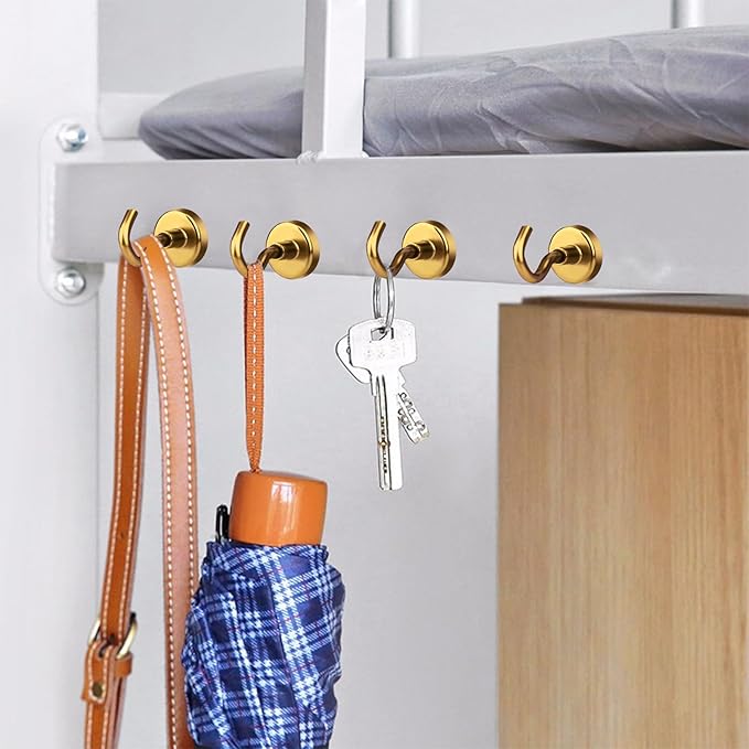 MIKEDE Magnetic Hooks Heavy Duty, 40 Lbs Magnet with Hooks for Cruise Cabins, Strong Magnets Neodymium for Hanging, Magnetic Wall Hooks for Refrigerator, Locker, Workplace(Yellow, 10 Pack)