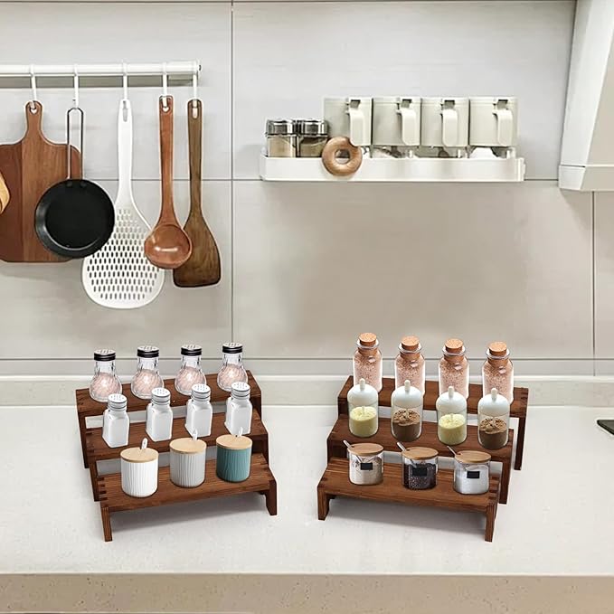 Display Wood Risers Wooden Stand 3 Tier 4 Set 12 Pieces Tiered Desert Wooden Stands Decorative Rectangular Display Cupcake Stands Cologne Perfume Racks(Brown)