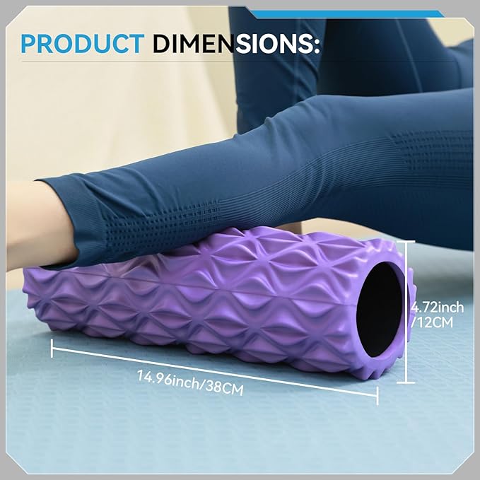 Foam Roller - 15 inch Deep Tissue Massager for Muscle Massage, Myofascial Trigger Point Release, Exercise, Yoga, Pilates & Stretching(Purple)