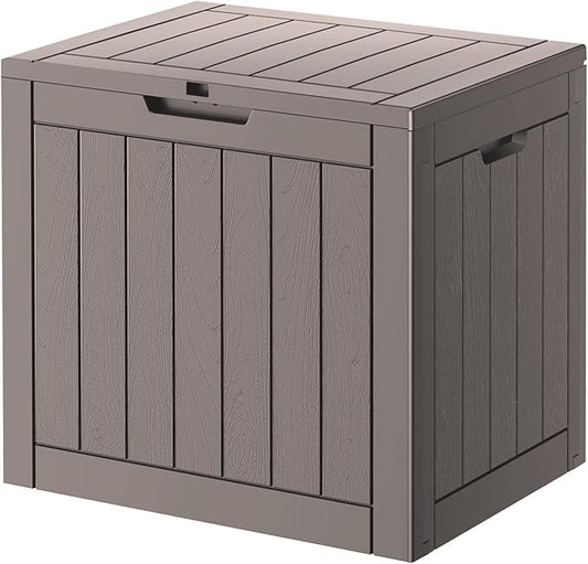 32 Gallon Deck Box Lockable Resin Indoor Outdoor Storage Box waterproof Outdoor Container for Patio Furniture, Pool Accessories, Cushions, Garden Tools, Sports Equipment