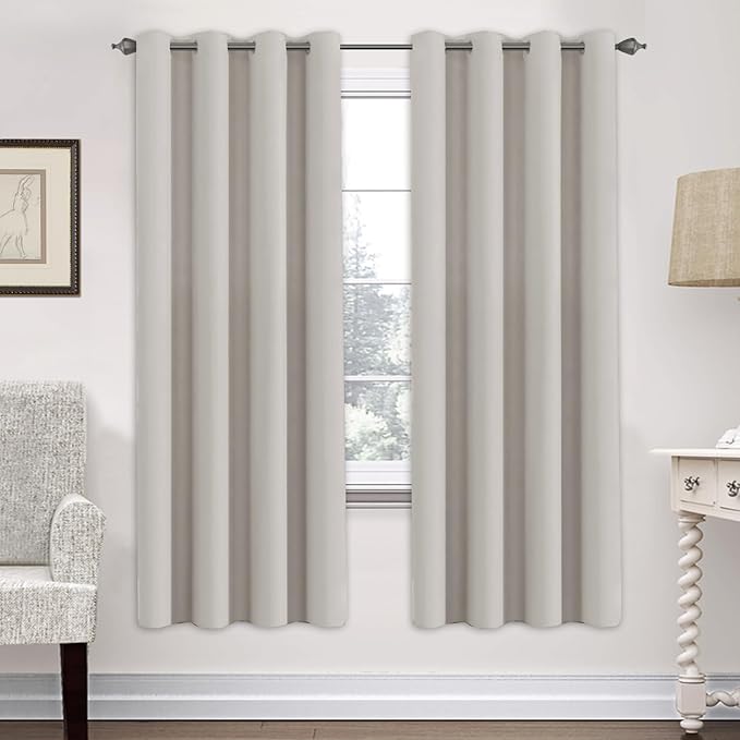 H.VERSAILTEX Premium Blackout Thermal Insulated Room Darkening Curtains for Bedroom/Living Room - Classic Grommet Top (2 Panels, Stone, 52 Inch by 72 Inch)