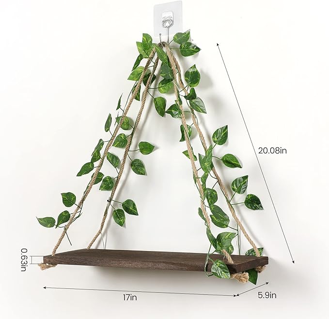 Floating Shelves for Wall,Plant Wall Decor,Hanging Shelf,Cottage Core Decor,Room Decor Aesthetic,Boho Room,Adhesive Shelves,Floating Shelves for No Drilling,Two-Piece Set(Green Leaf)