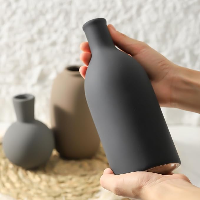 Ceramic Vase Set of 3, Rustic Farmhouse Vases Home Decor Pottery Pampas Vase Decoration Modern Neutral Flowers Vases for Room Decor, Entryway, Living Room, Table, Kitchen, Bedroom - Multicolor