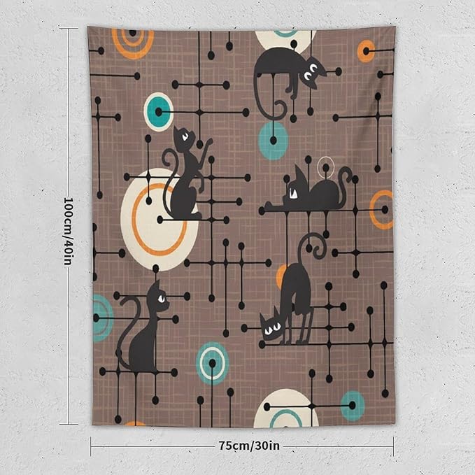 ICMOLYYENLO Boho Medieval Cat Tapestry, Abstract Atomic Starburst Geometric Aesthetic Art Wall Hanging For Bedroom Living Room Dormitory 40x60 Inches