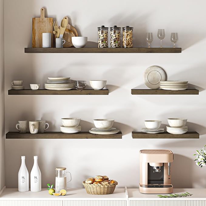 Floating Shelves for Wall, USA-Sourced Fir Wood 48 Inch Wall Shelves Set of 1, Natural Rustic Solid Wooden Floating Shelves Wall Mounted, Nursery Book Storage Shelf, Display Shelf for Bathroom