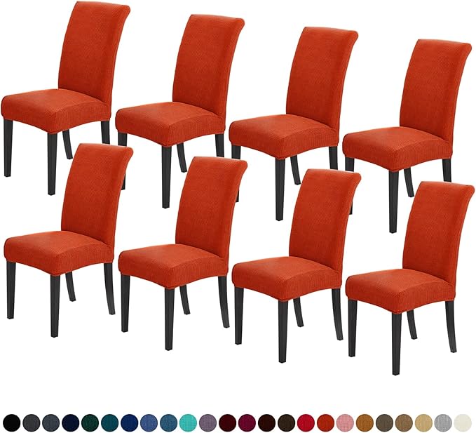 Joccun Chair Covers for Dining Room Set of 8, Dining Chair Slipcovers Stretch Dining Room Chair Covers Seat Protector,Washable Parsons Chair Cover for Home,Hotel,Banquet(Pureed Pumpkin,8 Pack)