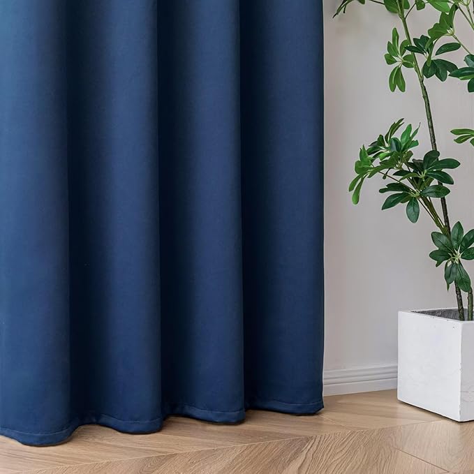 Blackout Curtains 72 Inch Length for Bedroom, Thermal Insulated Blackout Curtains 2 Panels Set, Solid Grommet Privacy Room Darkening Drapes for Living Room Windows(W52 x L72, Navy Blue)