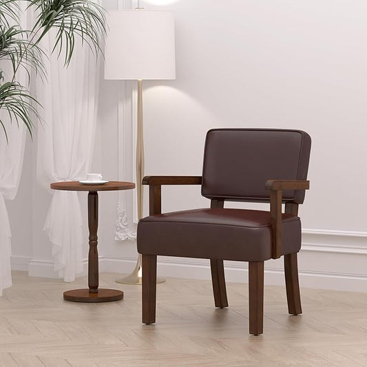 Accent Chair, PU Leather Living Room Chairs Oversized with Soft Seat and Armrests, Armchair for Bedroom, Dinning, Reading, Waiting Rooms (Leather Cherry)