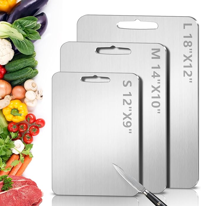 Titanium Cutting Board for Kitchen - 100% Pure Titanium Cutting Boards Non Toxic - 2025 New Upgrade Double Sided Metal Chopping Boards for Meat, Vegetables, Fruits, Dishwasher Safe (12 x 9 In)