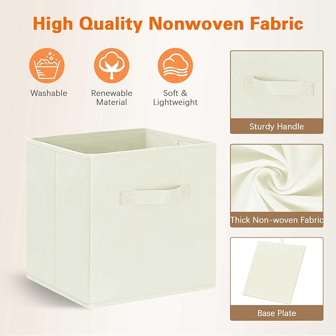 GhvyenntteS Storage Cubes 12 Pack, 11 Inch Cube Storage Bins with Dual Handles, Collapsible Fabric Storage Bins for Shelves Closet, Storage Baskets for Organizing Clothes, Bedding, Books, Beige