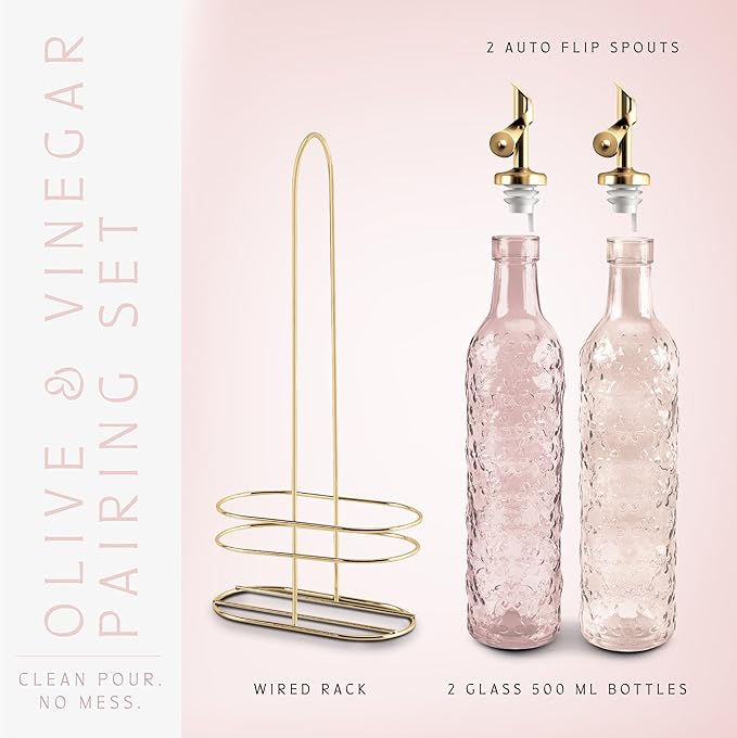 COOK WITH COLOR Glass Olive Oil Bottle Dispenser - 2 Pack- 17oz Oil and Vinegar Cruet - Olive Oil Carafe Decanter for Kitchen