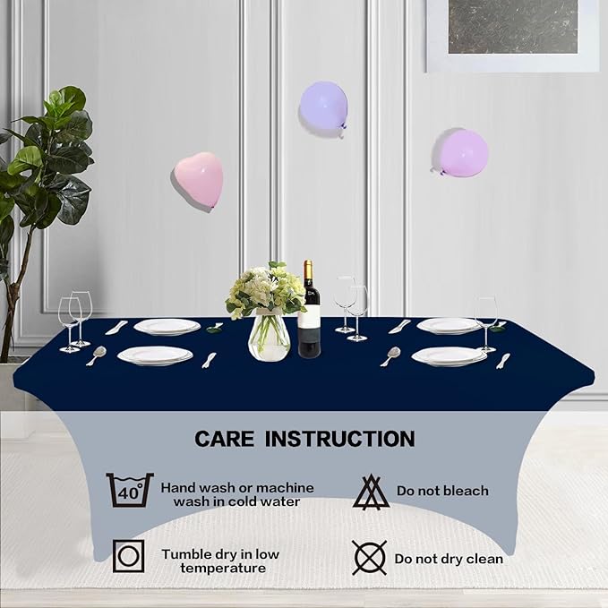 IVAPUPU 8FT Table Cloth for Rectangular Fitted Events Stretch Jean Blue Table Covers Washable Cover Spandex Tablecloth Protector for Party, Wedding, Cocktail, Banquet, Festival