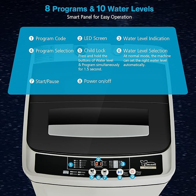 Giantex Full Automatic Washing Machine, 2 in 1 Portable Laundry Washer 1.5Cu.Ft 11lbs Capacity Washer and Spinner Combo 8 Programs 10 Water Levels Energy Saving Top Load Washer for Apartment Dorm