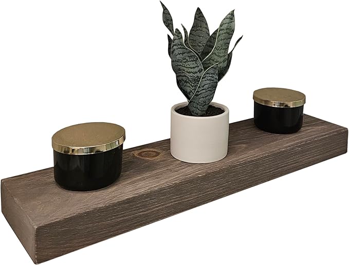 Joel's Antiques 24 Inch Wooden Floating Shelves for Wall - 24x8x2 in - Made of Natural Wood - Heavy Duty Rustic Wall Shelves for Bedroom - Perfect for Living Room, Kitchen - Gray