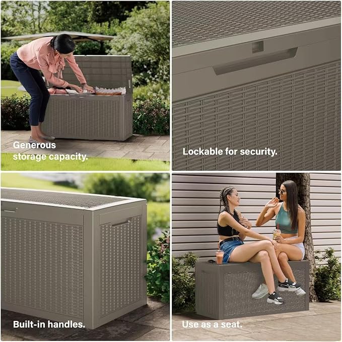 270 Gallon Outdoor Storage Box Patio Deck Box Waterproof, Resin Lockable Outside Large Storage Bin for Pool Cushion Furniture, Garden Tools UV-Resistant, Grey
