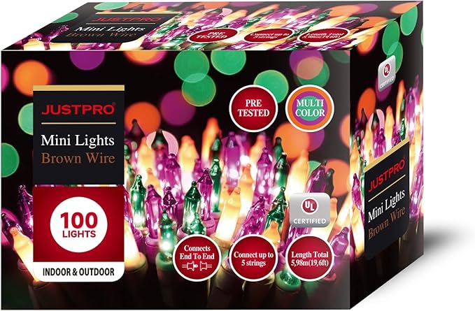 100LIGHTS Orange Purple and Green Extra-Bright with End Connectors Halloween Decorative Lights 5.98m UL Certified Mini String Light Set Waterproof for Halloween Home Garden Tree Party Patio