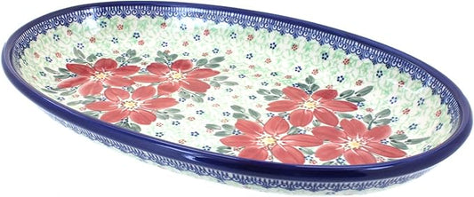Blue Rose Polish Pottery Pointsettia Oval Platter