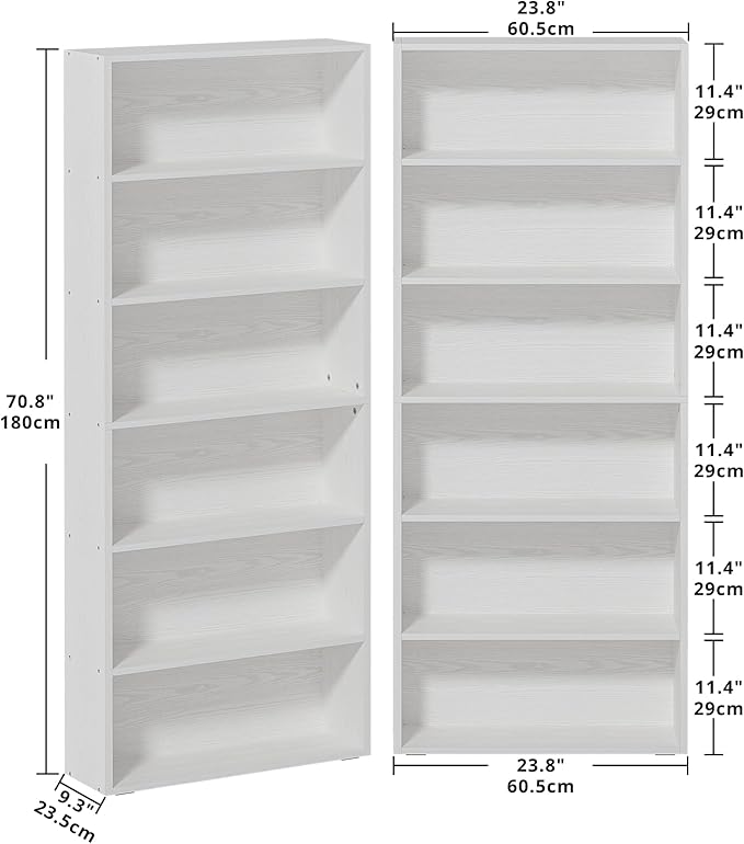 IRONCK Bookshelves and Bookcases Set of 2 Floor Standing 6 Tiers Display Storage Shelves 70 in Tall Bookcase Home Decor Furniture for Home Office, Living Room, Bed Room